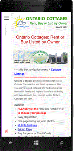 Ontario Cottages listing by vacation property owners in Ontario Canada.